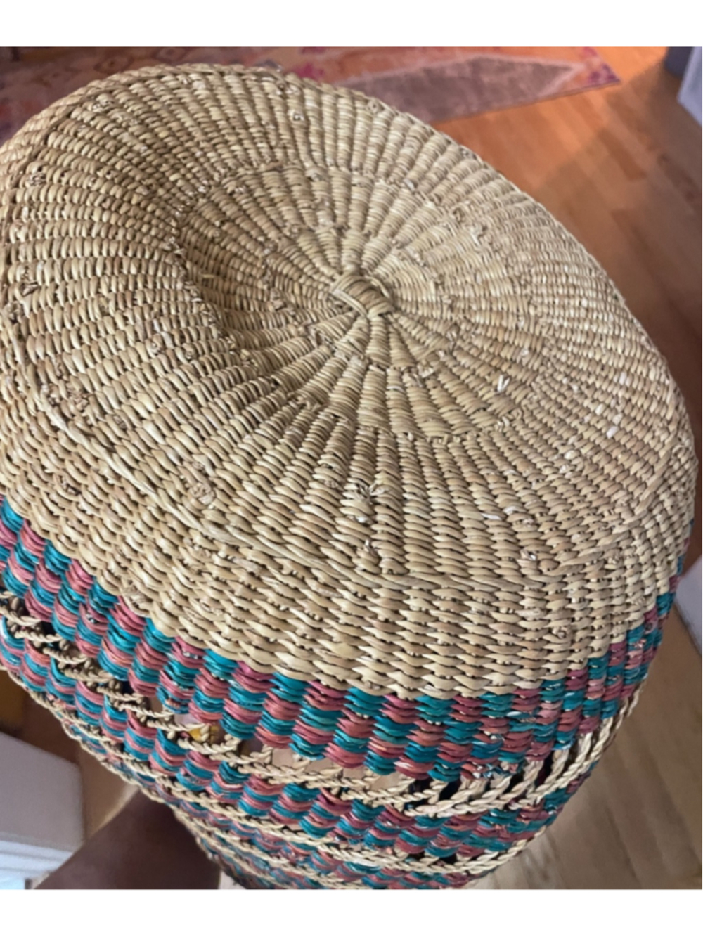 Authentic Ghana Bolga Tote Handwoven Basket with Leather Handle - Picture 7 of 8